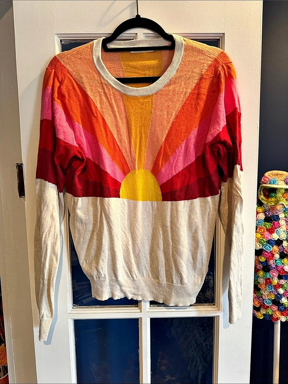 Marine slayer Color Block Crew Neck Sweater in Orange & Pink